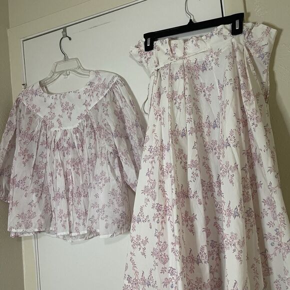 NWOT Thierry Colson Floral white cottage core 2 piece skirt and blouse Set Med - Picture 9 of 10